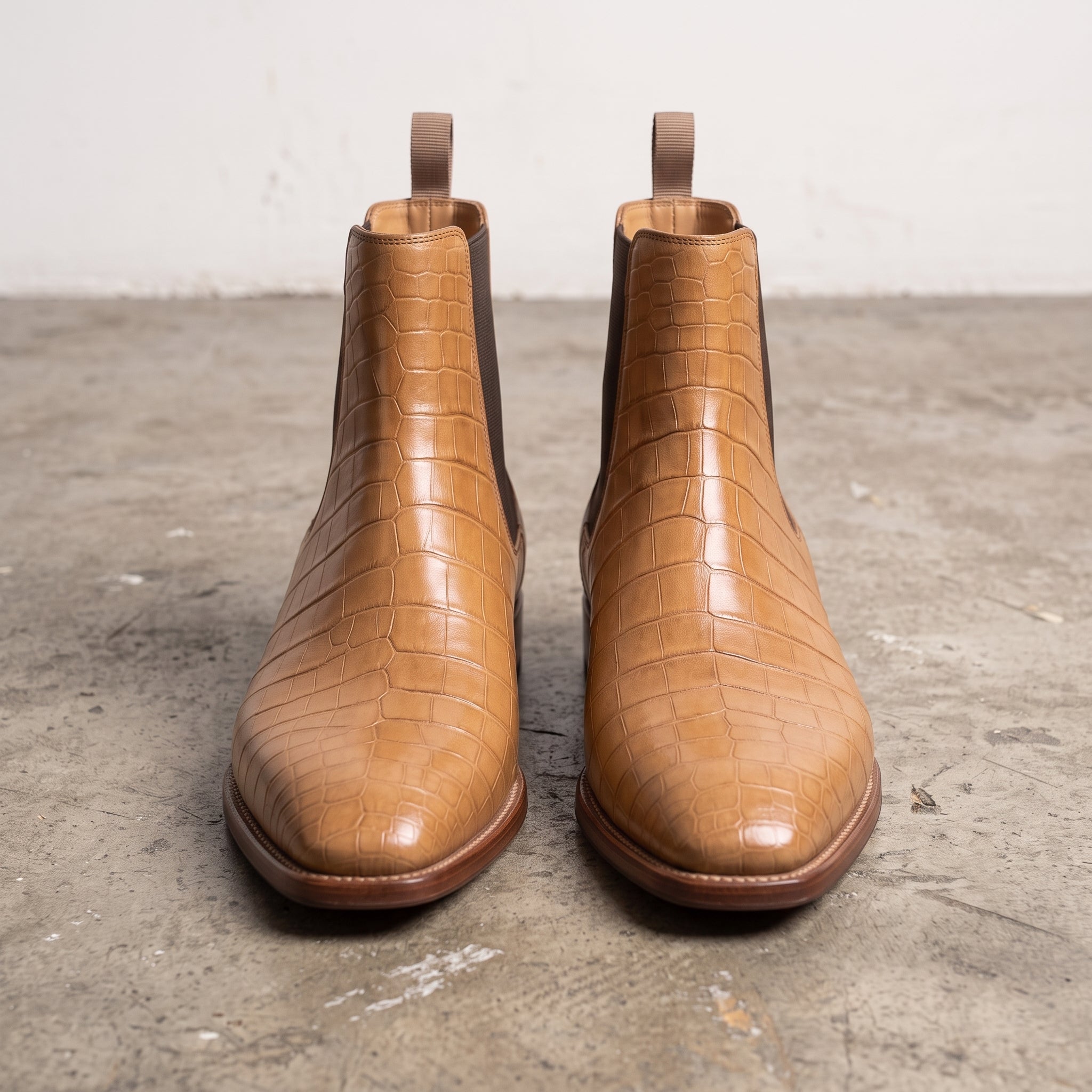 Men's Tan Crocodile-Embossed Leather Chelsea Boots — Hickson