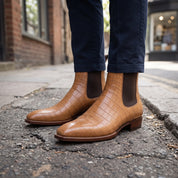 Men's Tan Crocodile-Embossed Leather Chelsea Boots — Hickson