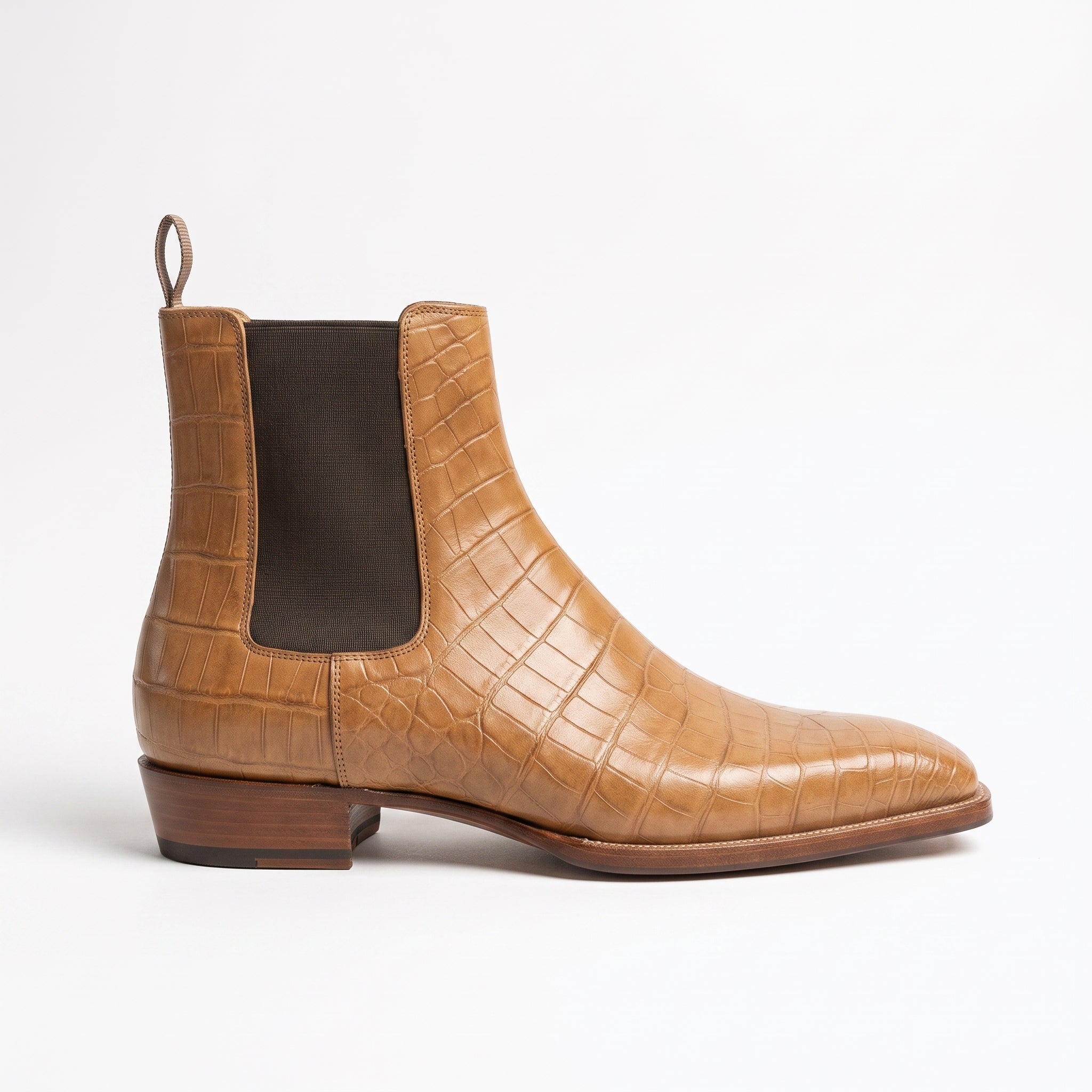 Men's Tan Crocodile-Embossed Leather Chelsea Boots — Hickson