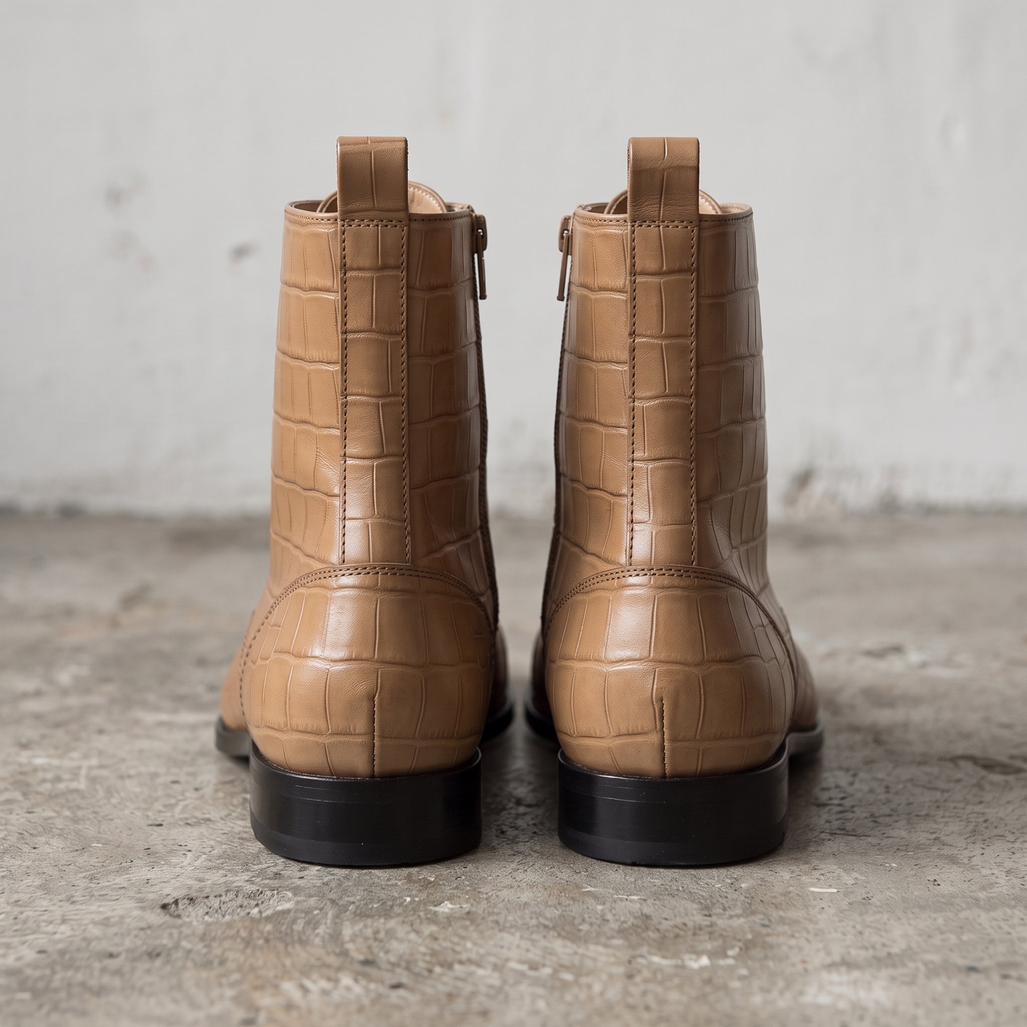 Men's Tan Crocodile-Embossed Leather Lace-Up Boots — Alderton