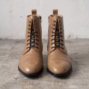 Men's Tan Crocodile-Embossed Leather Lace-Up Boots — Alderton