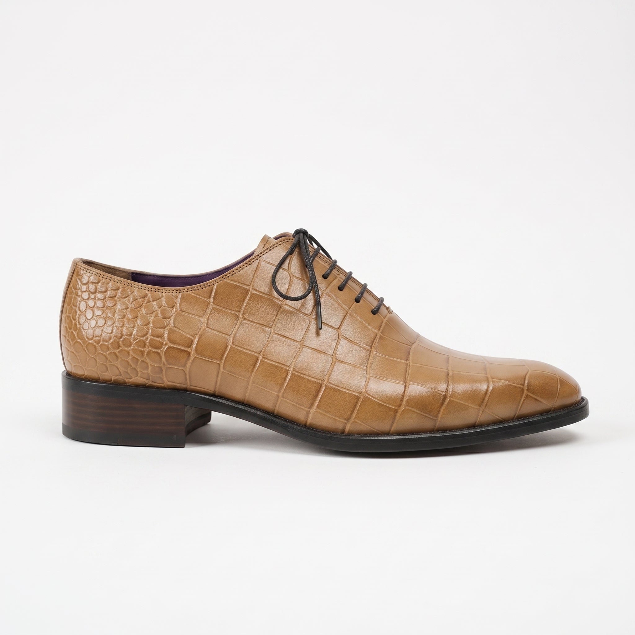 Men's Tan Crocodile-Embossed Leather Oxfords — Ascott