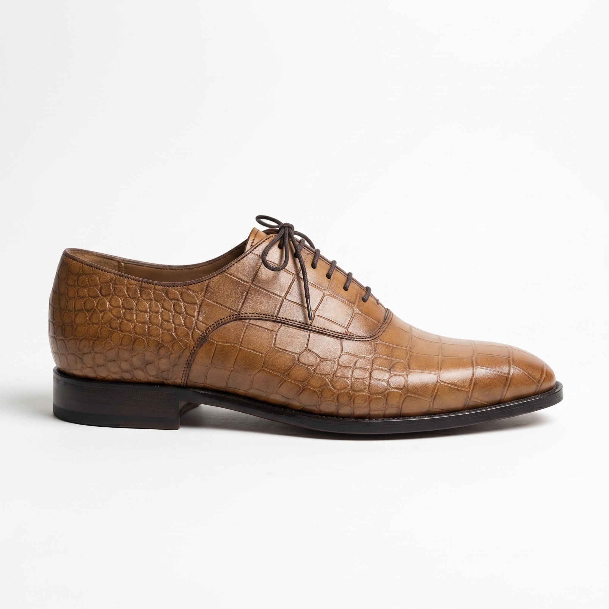 Men's Tan Crocodile-Embossed Leather Oxfords — Nettleton — Nettleton
