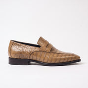 Men's Tan Crocodile-Embossed Leather Penny Loafers — Harcourt