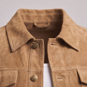 Men's Tan Cropped Suede Trucker Jacket — Egbert