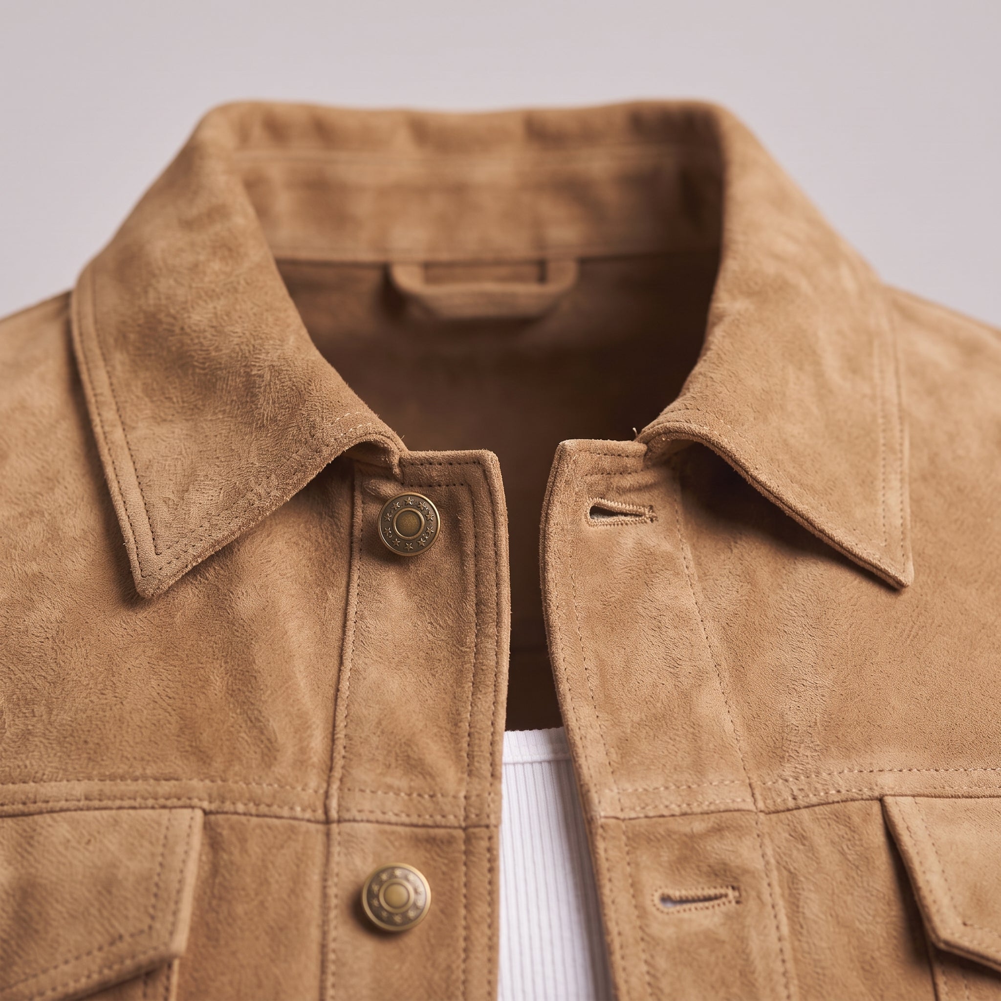 Men's Tan Cropped Suede Trucker Jacket — Egbert