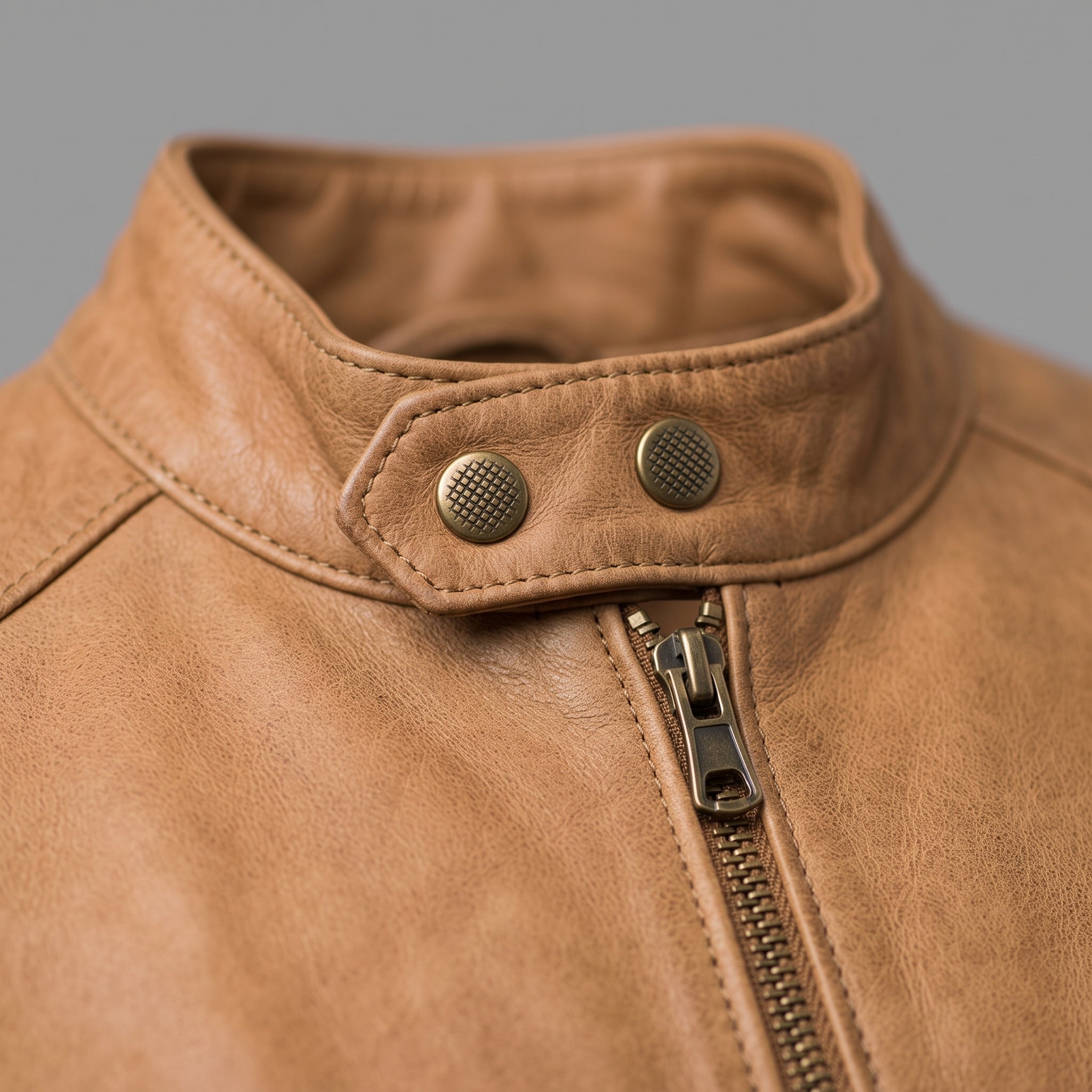 Men's Tan Distressed Leather Biker Jacket — Abbirton