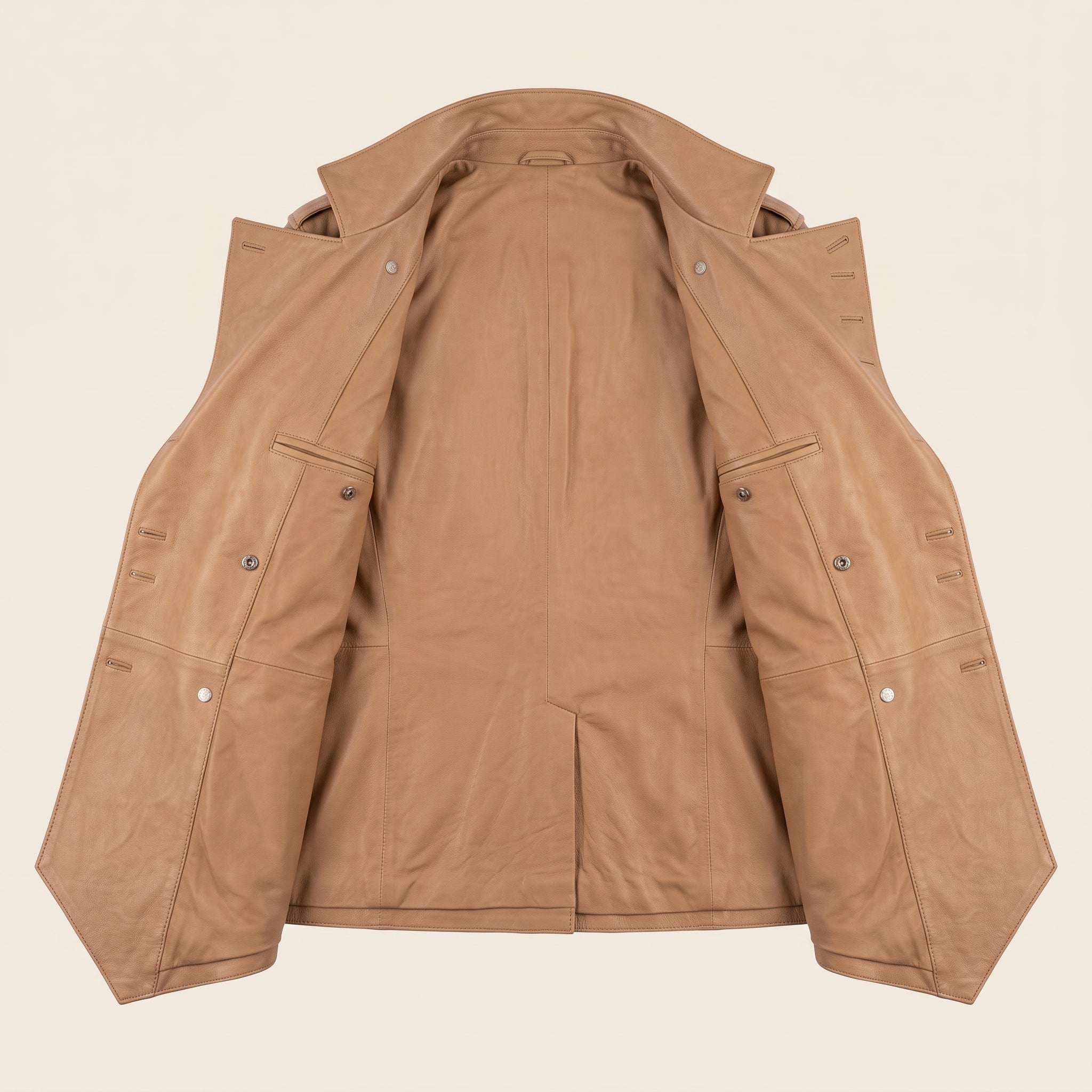Men's Tan Double-Breasted Leather Military Jacket — Bilney