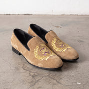 Men's Tan Embroidered Suede Loafers — Alciston