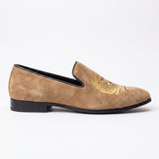 Men's Tan Embroidered Suede Loafers — Alciston
