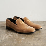 Men's Tan Embroidered Suede Loafers — Stratford