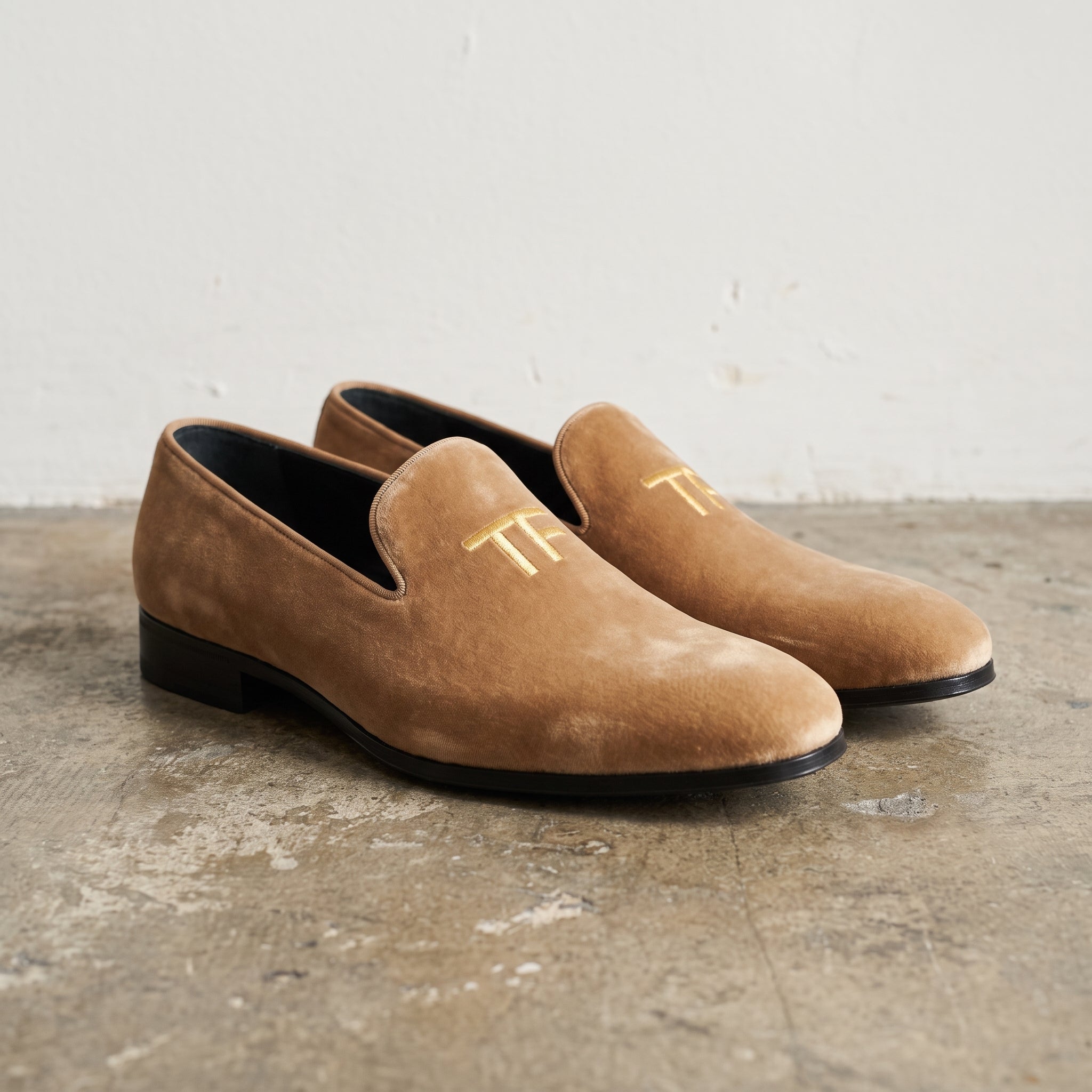 Men's Tan Embroidered Suede Loafers — Stratford