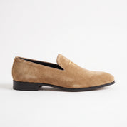 Men's Tan Embroidered Suede Loafers — Stratford