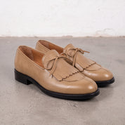 Men's Tan Fringe Apron-Toe Leather Loafers — Braydon