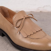 Men's Tan Fringe Apron-Toe Leather Loafers — Braydon