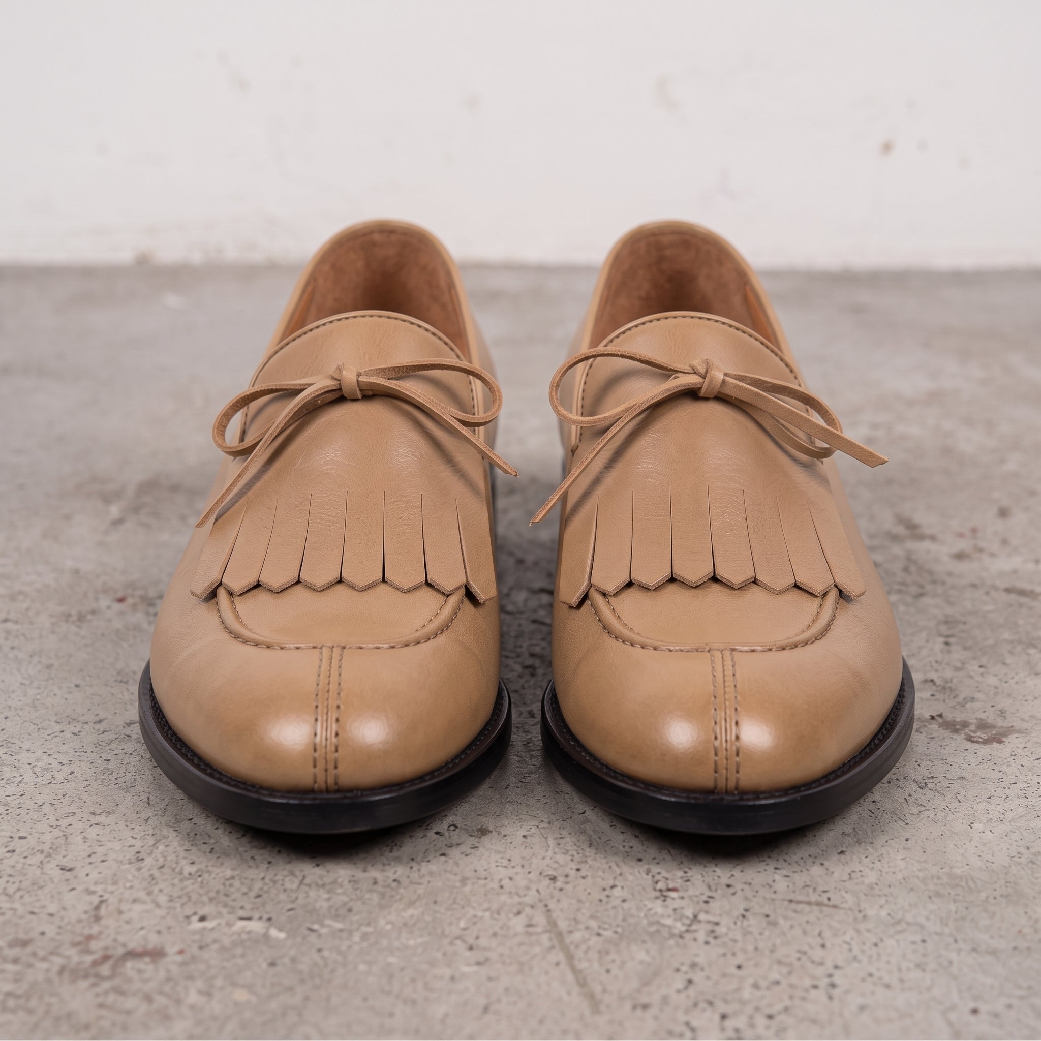 Men's Tan Fringe Apron-Toe Leather Loafers — Braydon