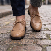 Men's Tan Fringe Apron-Toe Leather Loafers — Braydon