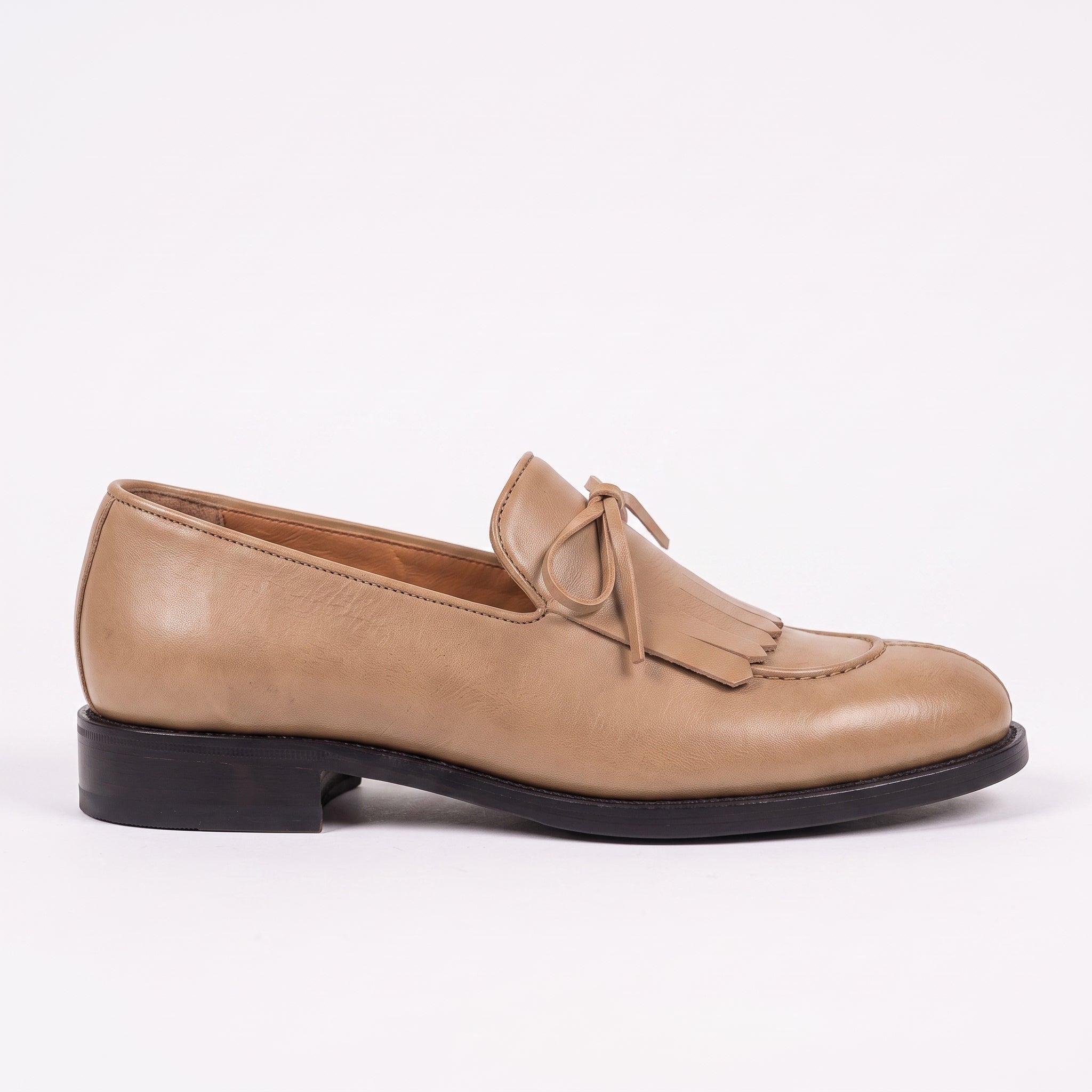 Men's Tan Fringe Apron-Toe Leather Loafers — Braydon