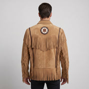 Men's Tan Fringe Beaded Suede Jacket — Cottrell
