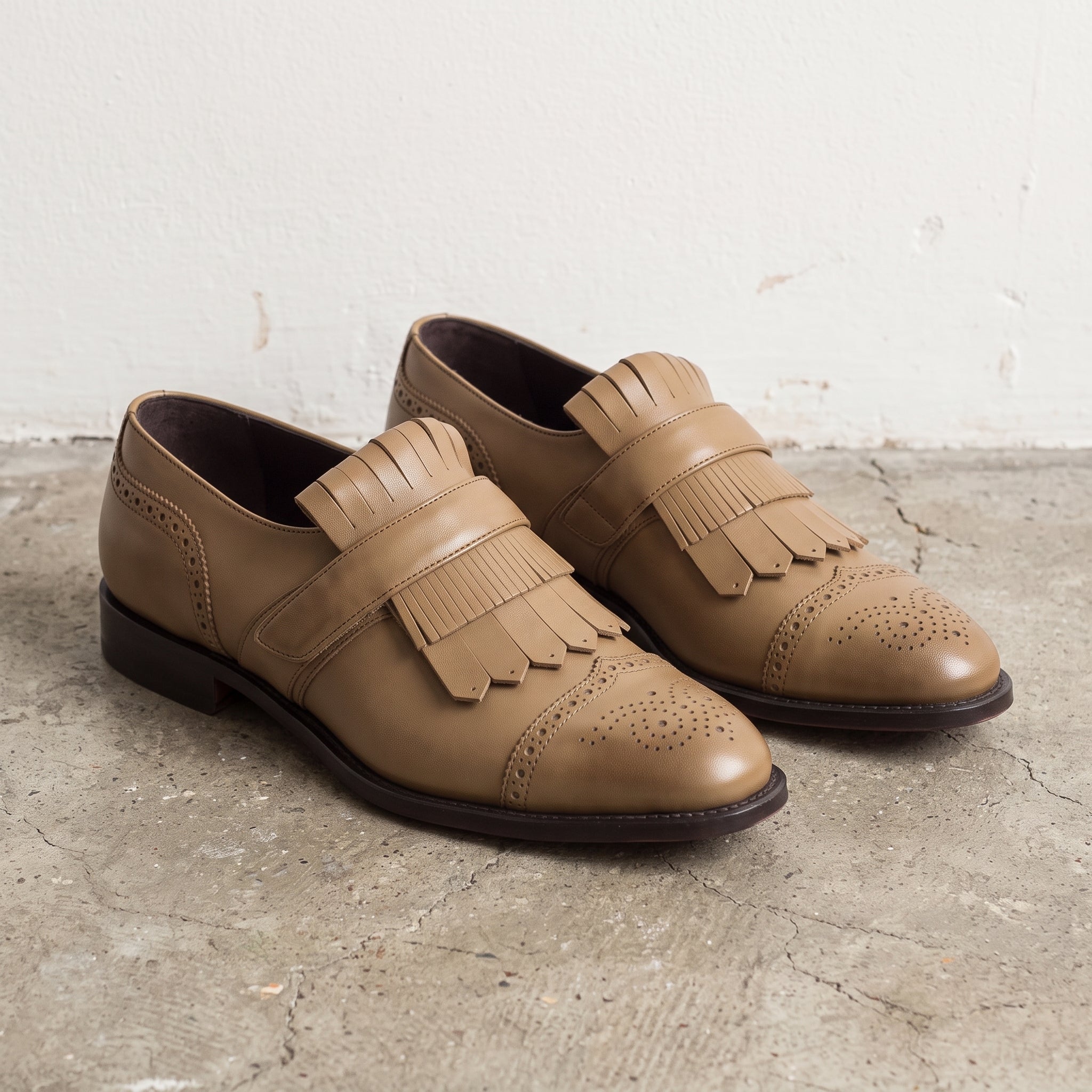 Men's Tan Fringe Leather Kiltie Loafers — Ross