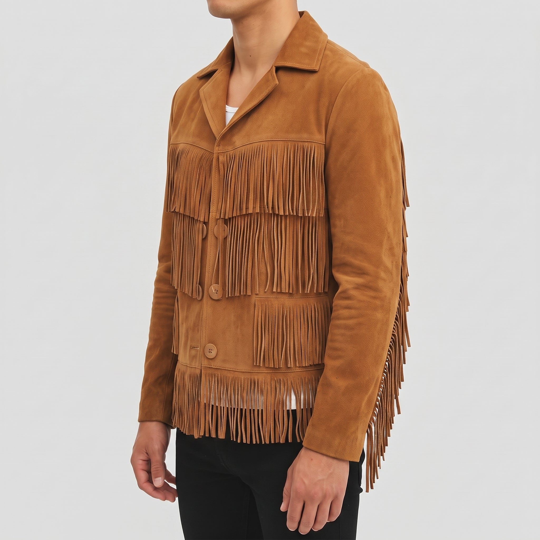 Men's Tan Fringe Suede Western Jacket — Carling