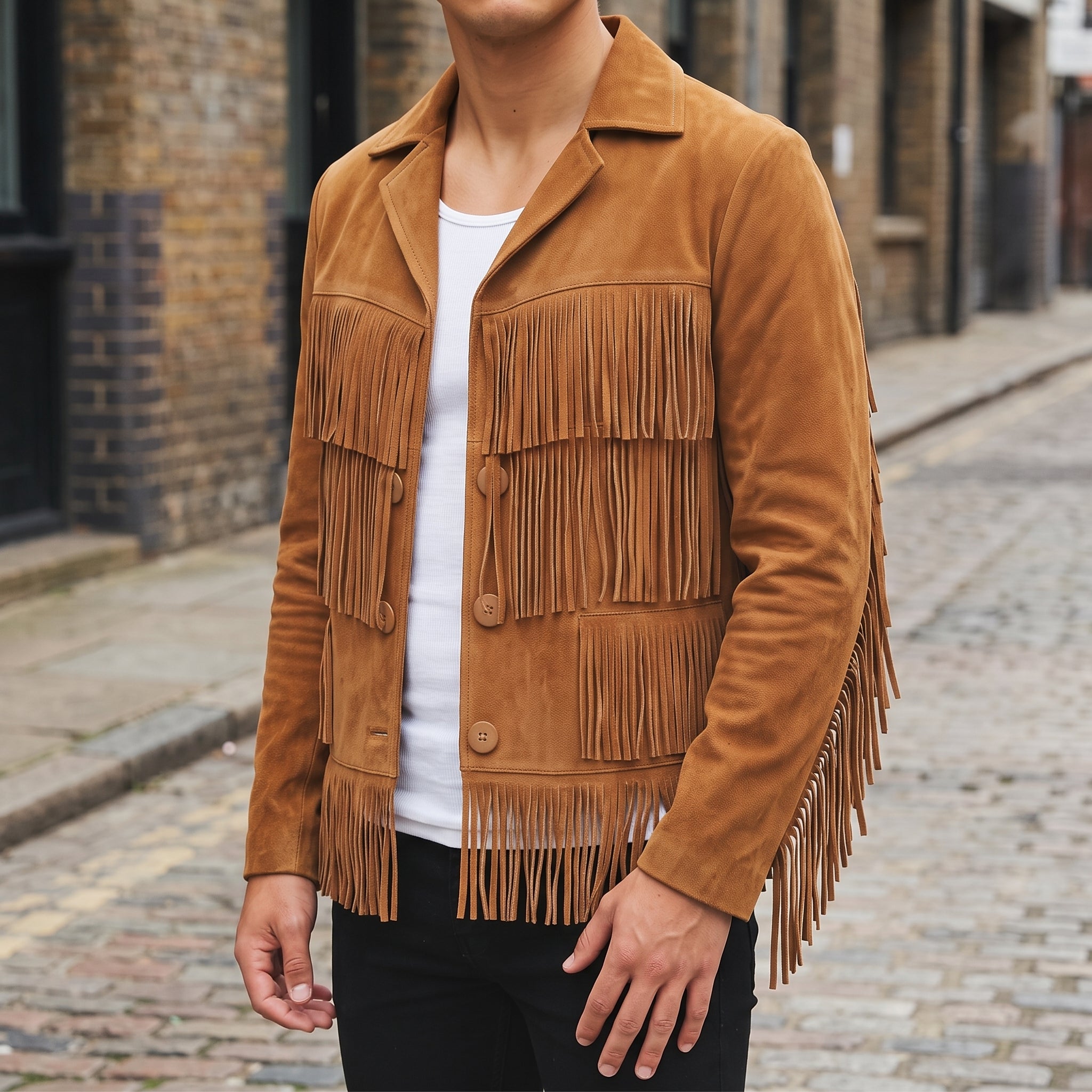 Men's Tan Fringe Suede Western Jacket — Carling
