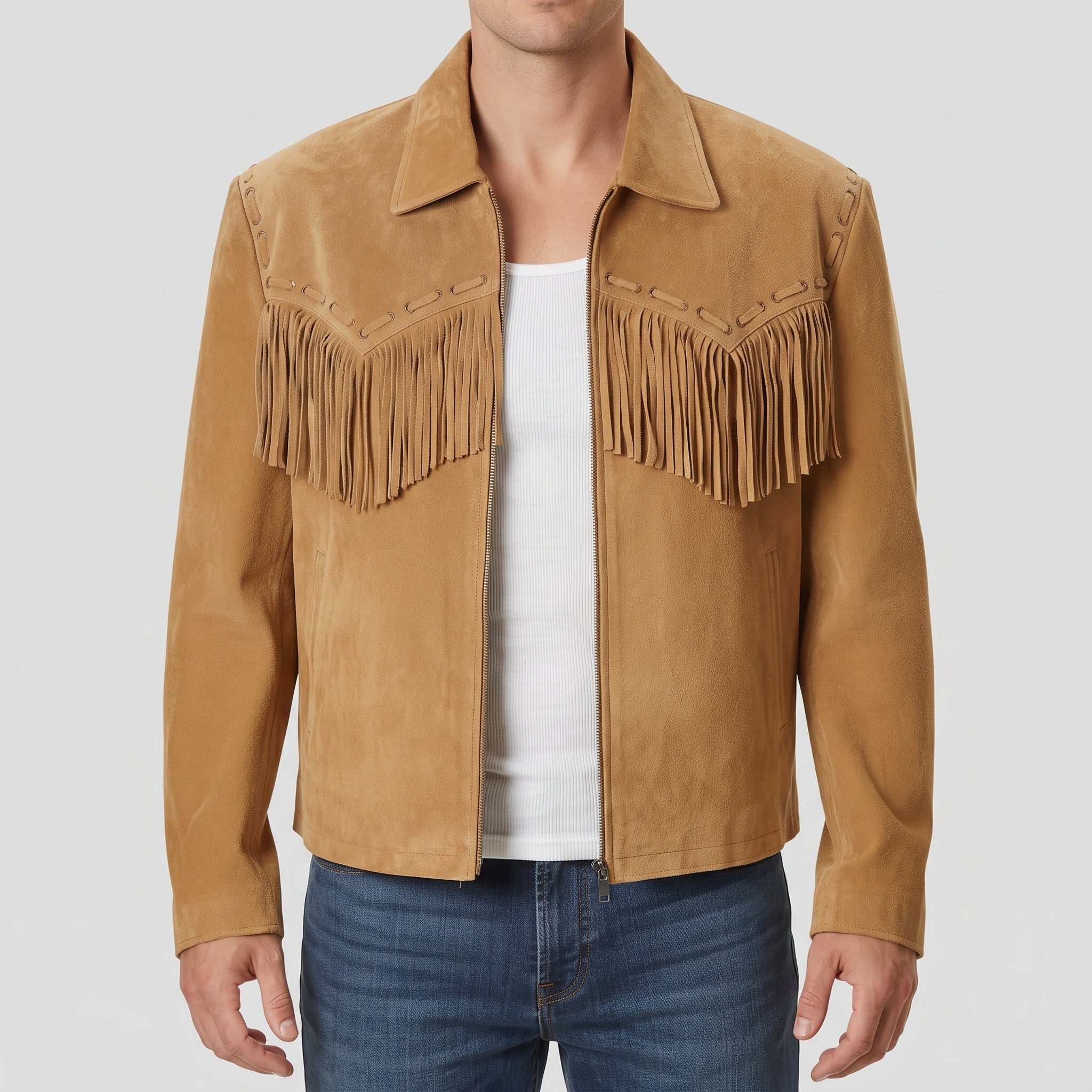 Men's Tan Fringe Suede Western Jacket — Lytton