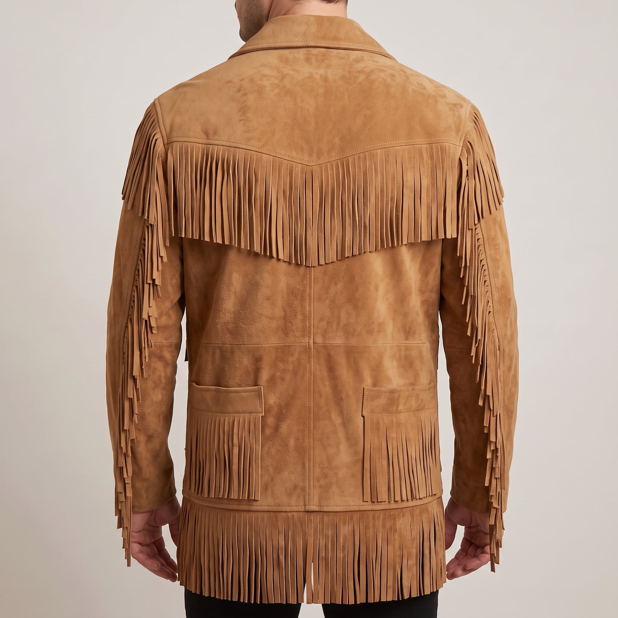 Men's Tan Fringed Suede Jacket — Crayford