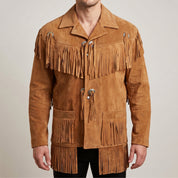 Men's Tan Fringed Suede Jacket — Crayford