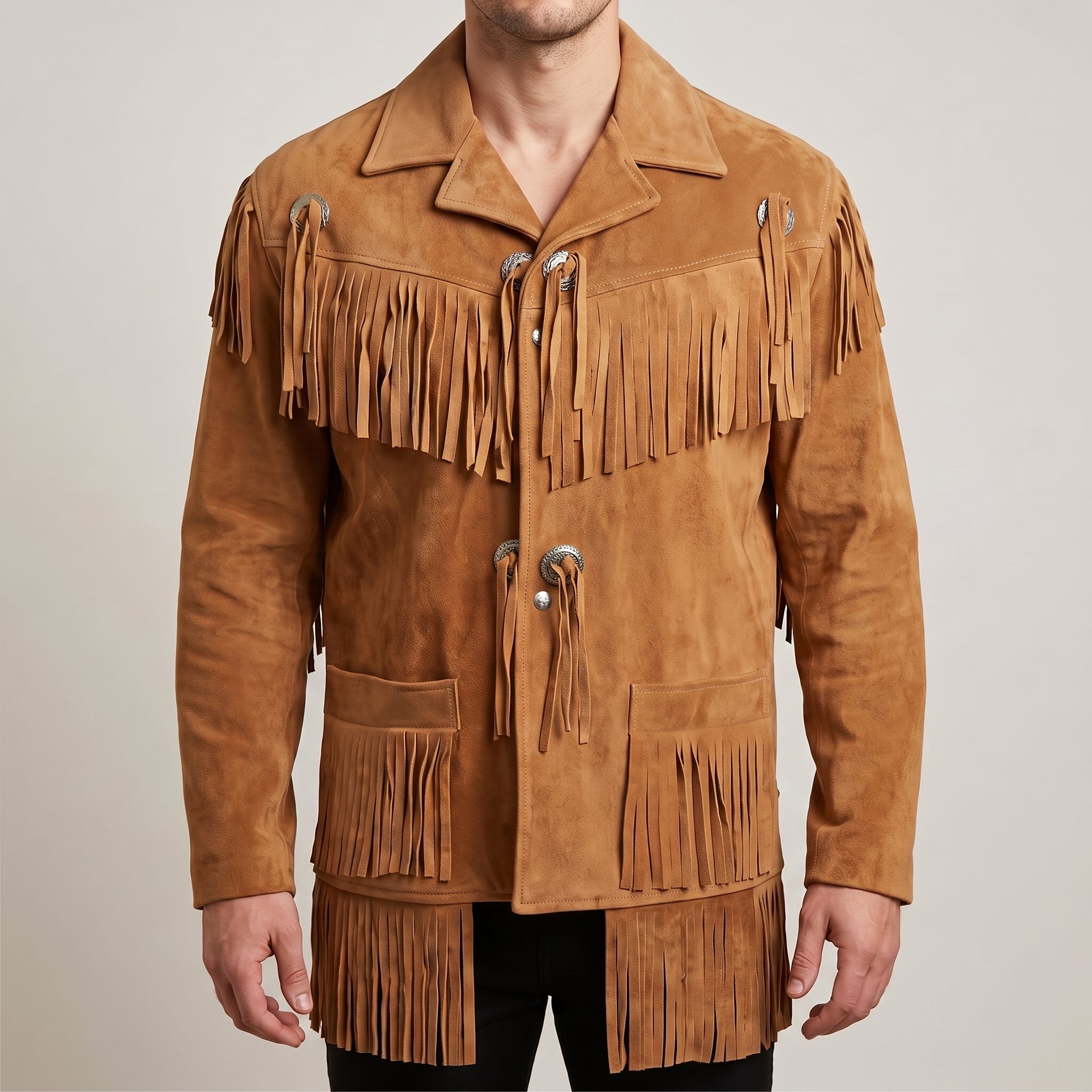 Men's Tan Fringed Suede Jacket — Crayford