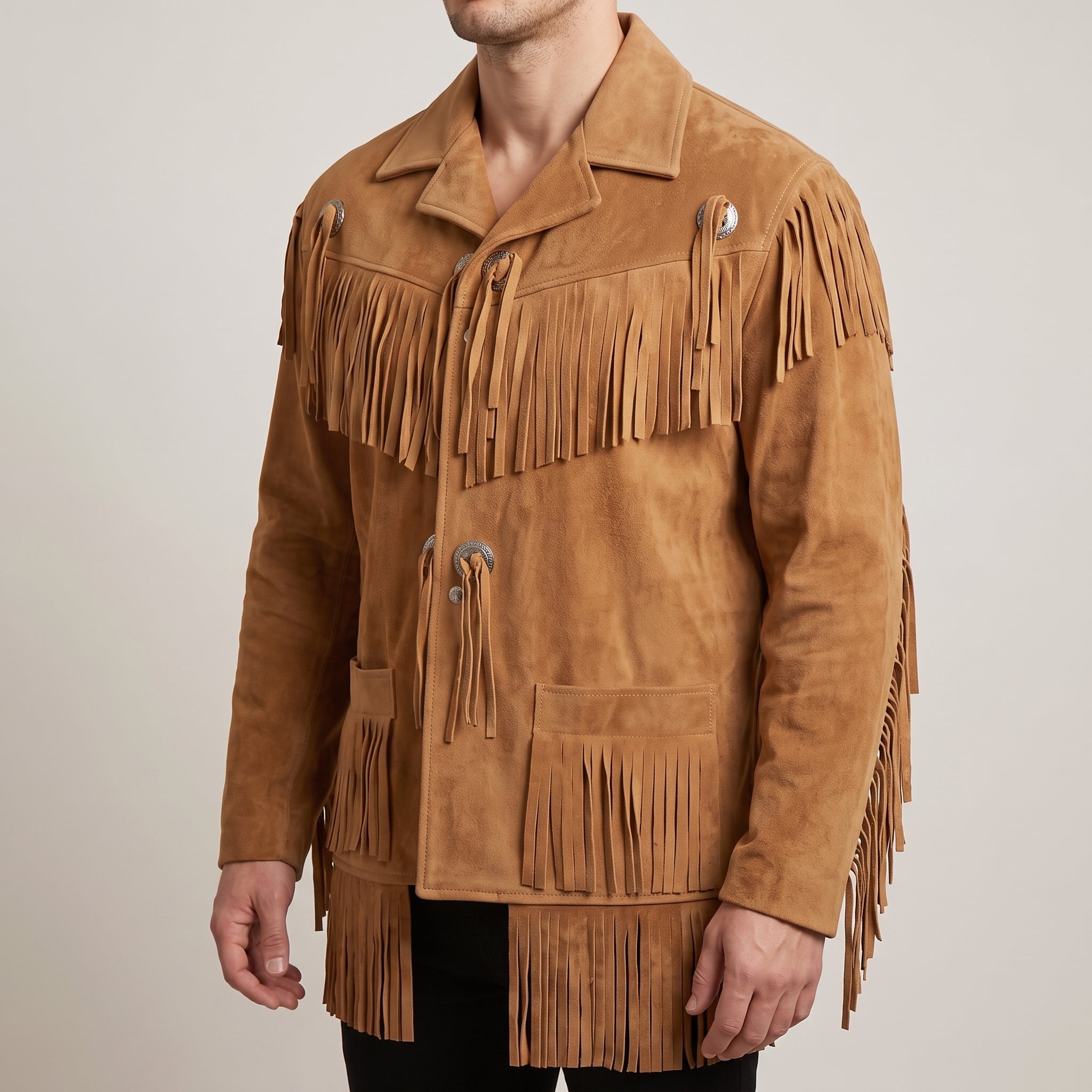 Men's Tan Fringed Suede Jacket — Crayford
