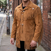 Men's Tan Fringed Suede Jacket — Crayford