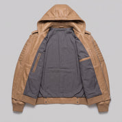 Men's Tan Hooded Quilted Leather Bomber Jacket — Abbercourt
