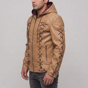 Men's Tan Hooded Leather Jacket — Bretherton