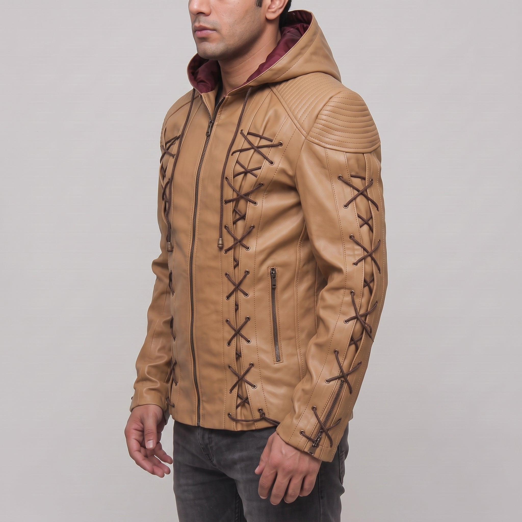 Men's Tan Hooded Leather Jacket — Bretherton