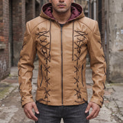 Men's Tan Hooded Leather Jacket — Bretherton