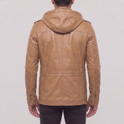 Men's Tan Hooded Leather M-65 Field Jacket — Cranshaw