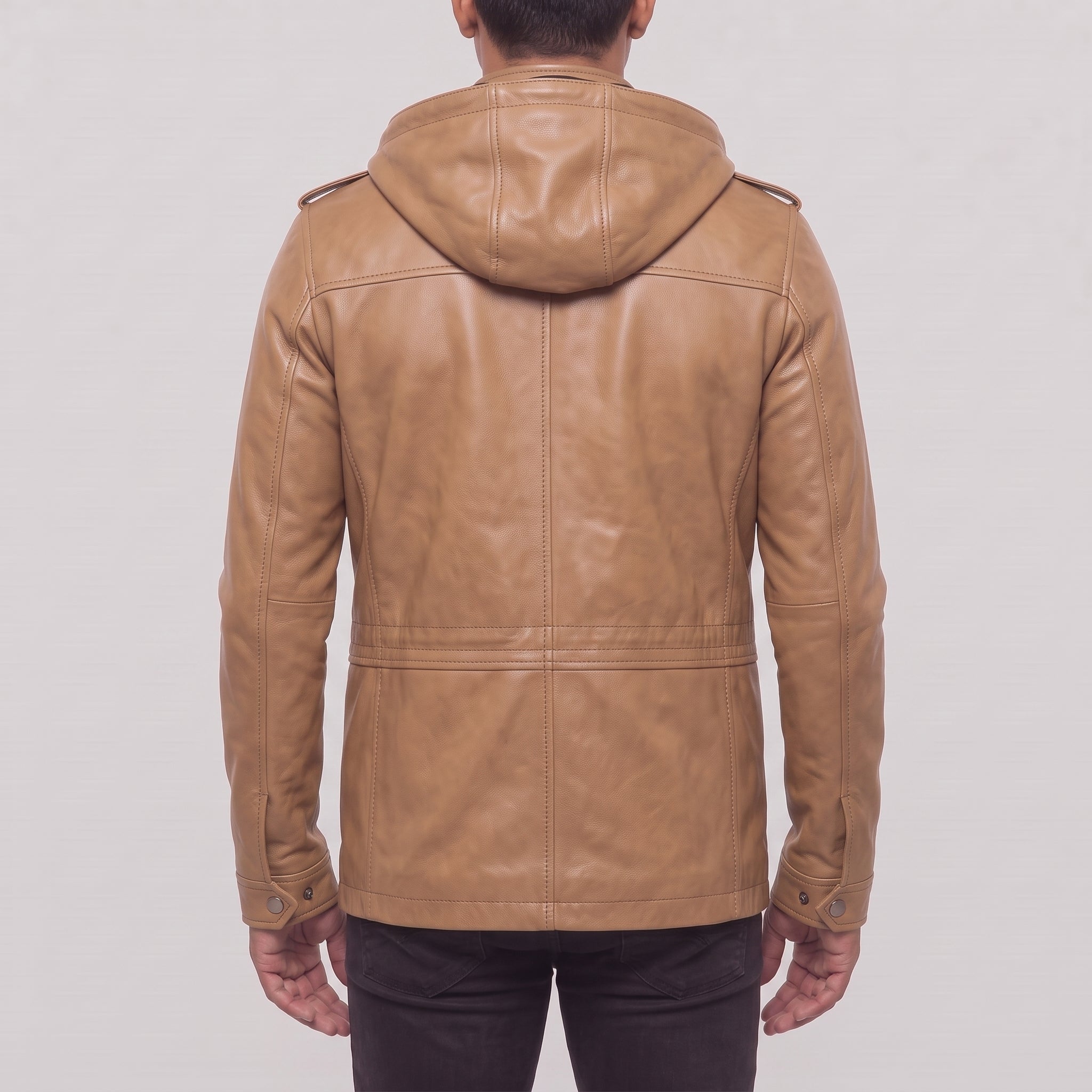 Men's Tan Hooded Leather M-65 Field Jacket — Cranshaw