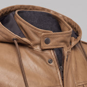 Men's Tan Hooded Leather M-65 Field Jacket — Cranshaw