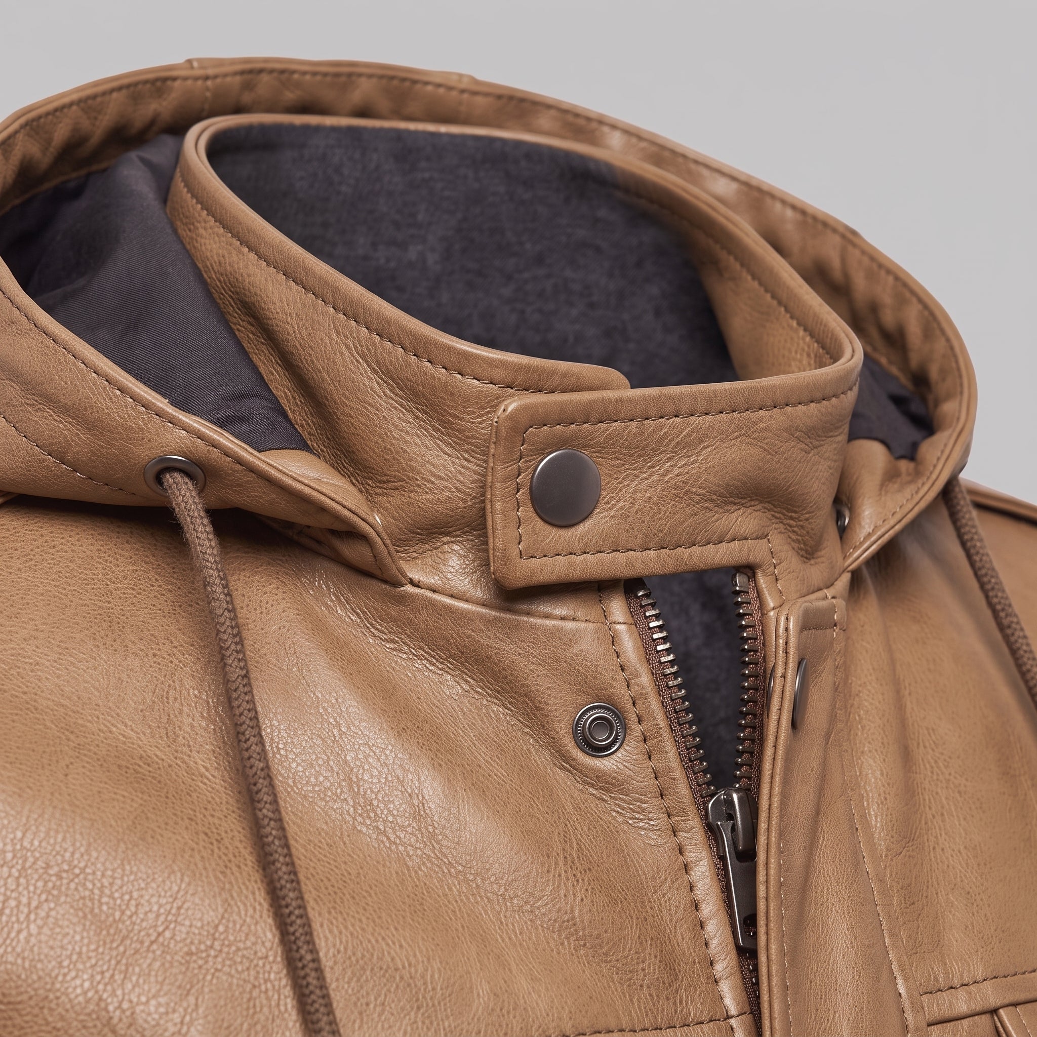 Men's Tan Hooded Leather M-65 Field Jacket — Cranshaw