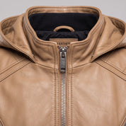 Men's Tan Hooded Quilted Leather Bomber Jacket — Abbercourt