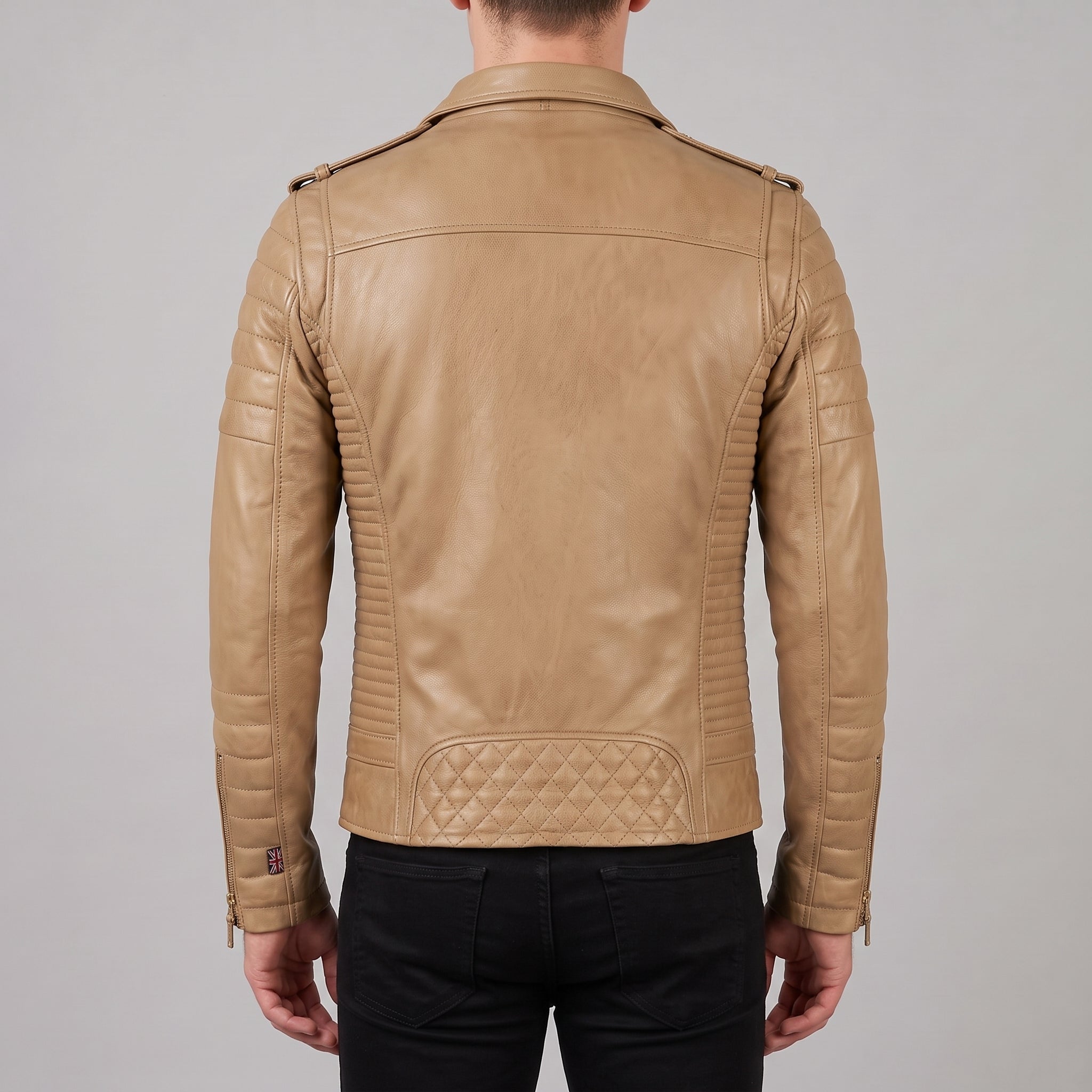 Men's Tan Leather Biker Jacket — Ampleforth
