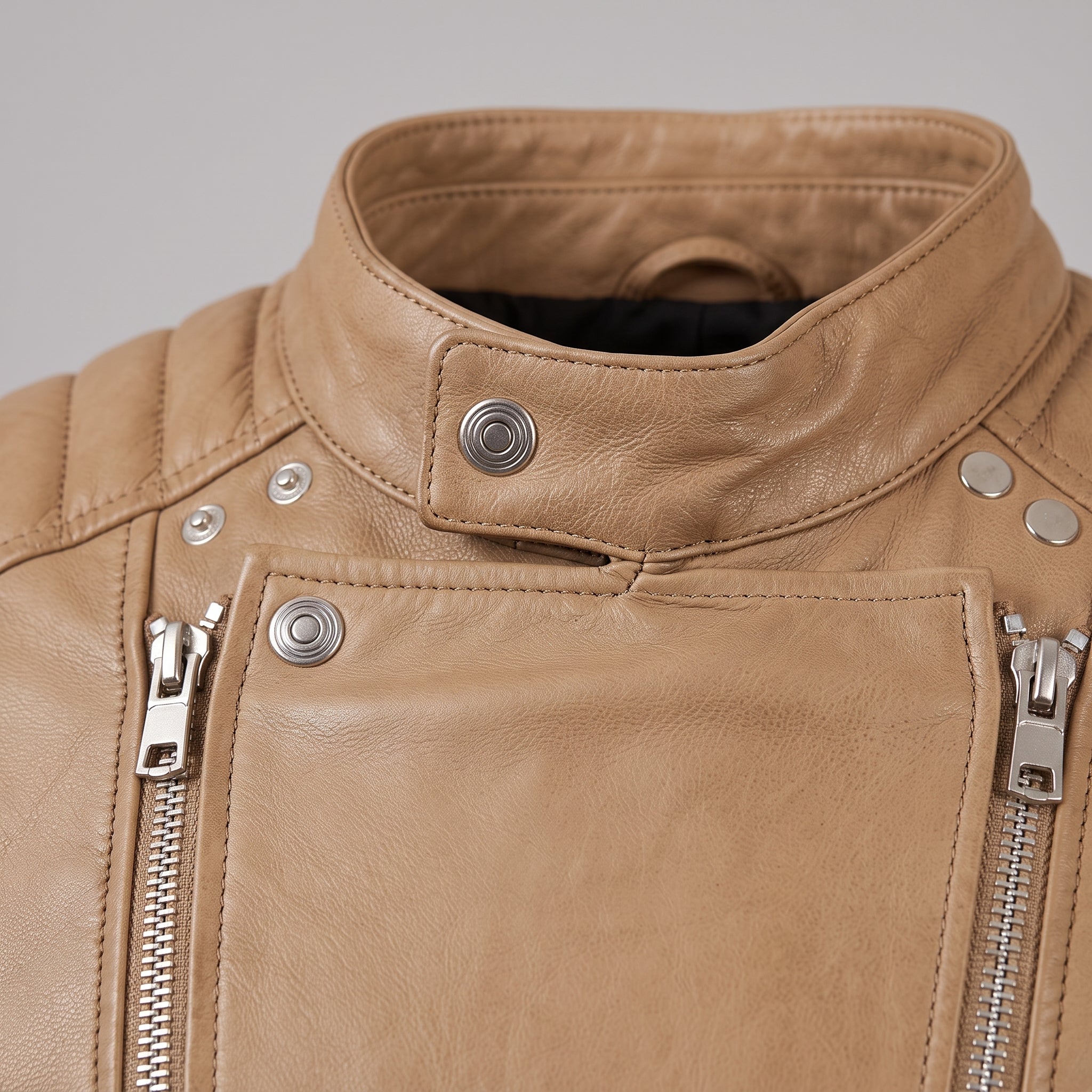 Men's Tan Leather Biker Jacket — Ampleforth