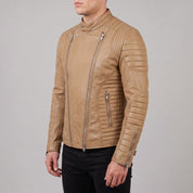 Men's Tan Leather Biker Jacket — Ampleforth