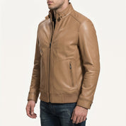 Men's Tan Leather Biker Jacket — Austen