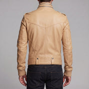 Men's Tan Leather Biker Jacket — Ayton