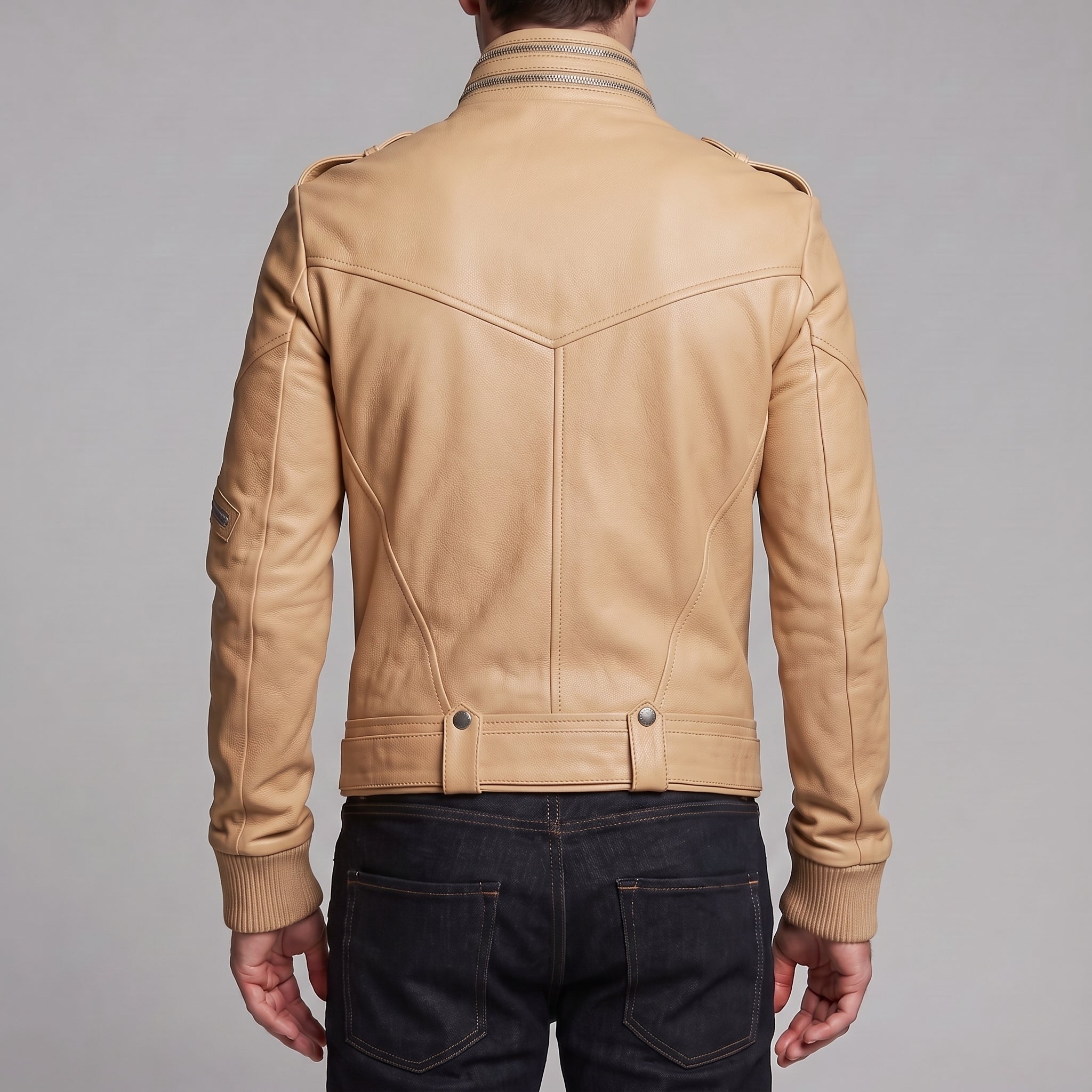 Men's Tan Leather Biker Jacket — Ayton