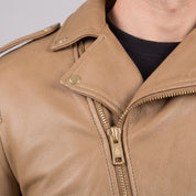 Men's Tan Leather Biker Jacket — Bagnall