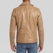 Men's Tan Leather Biker Jacket — Belmont