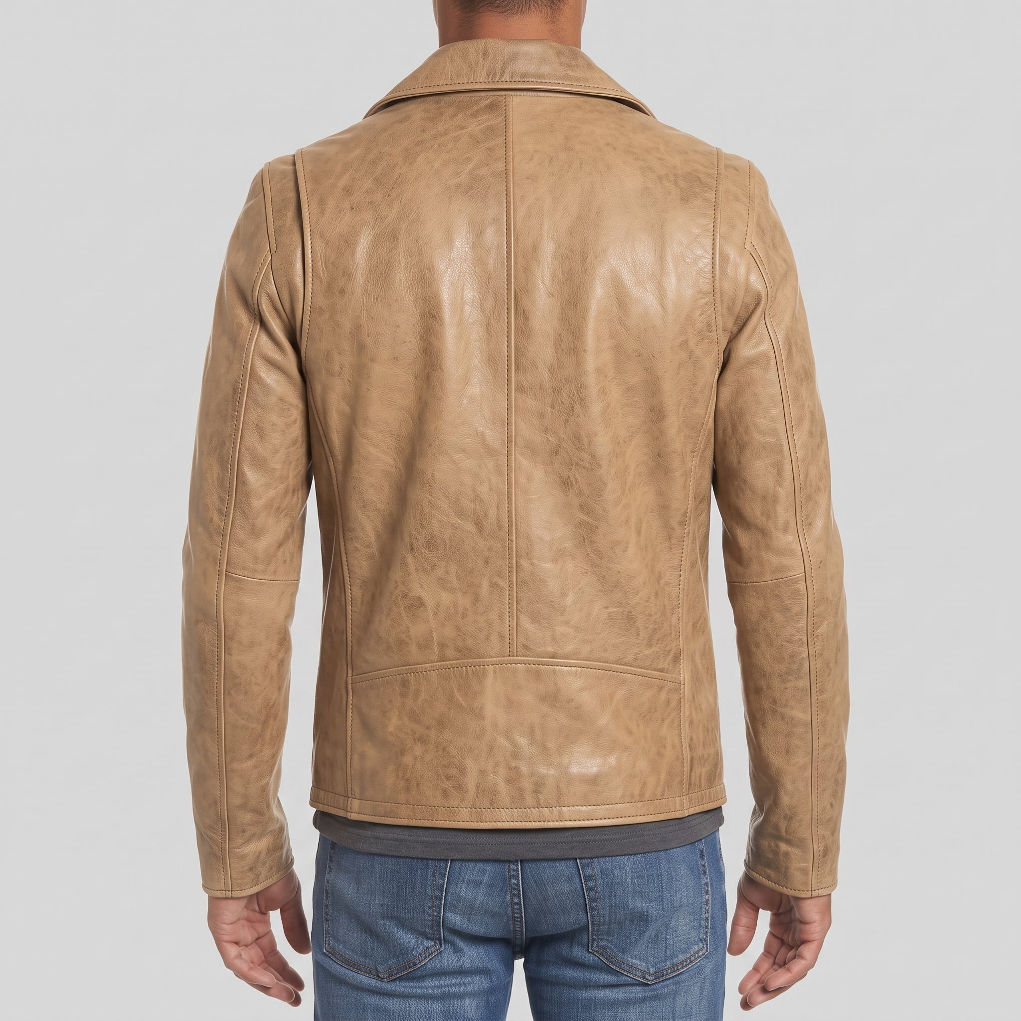 Men's Tan Leather Biker Jacket — Belmont